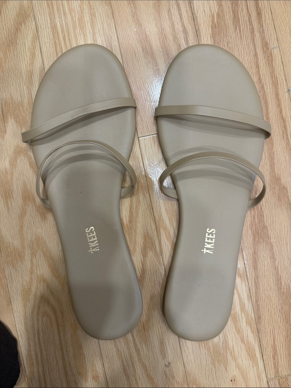 TKEES Slim Double-Strap Slide Sandals in Taupe